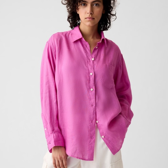 GAP Tops - NWT Gap Linen Blend Big Shirt Button Down size XXL in Very Berry Pink